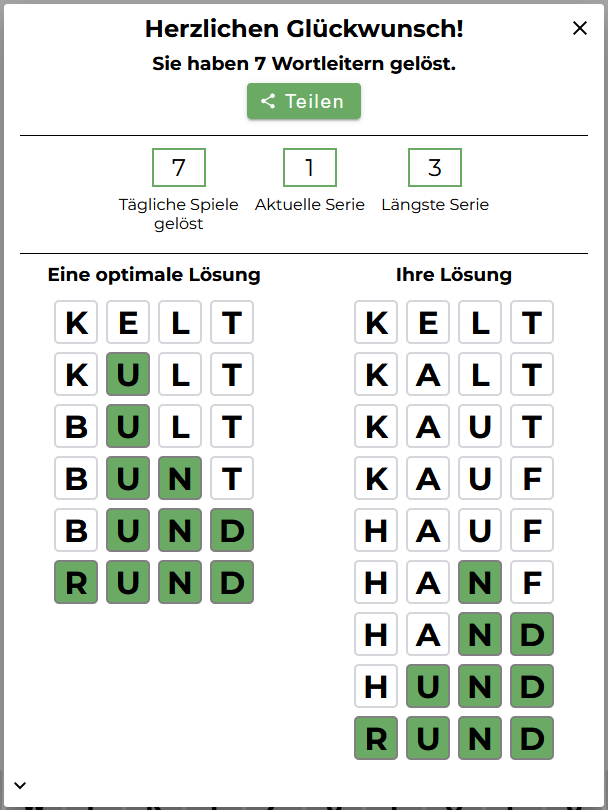Screenshot des Dialogfelds „Spiel abgeschlossen“ mit Anzeige der aktuellen Serie